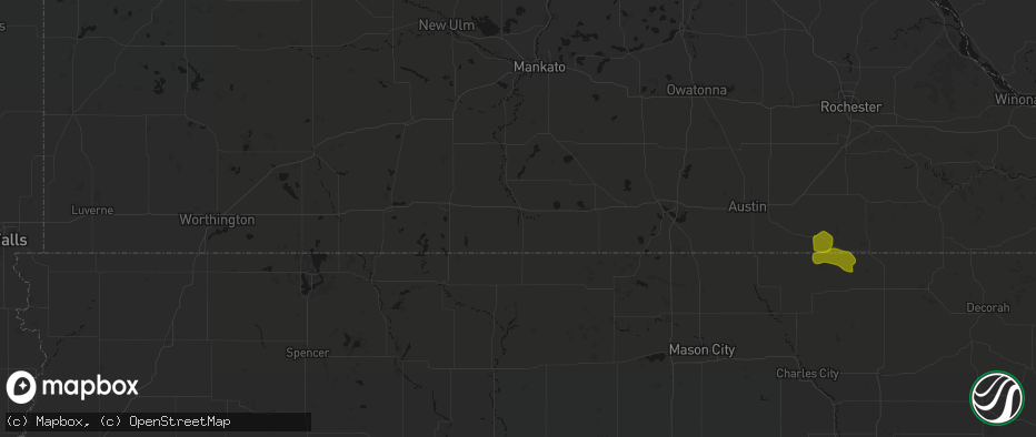 Hail map in Blue Earth, MN on July 8, 2026