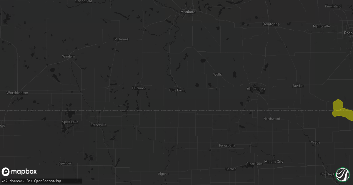 Hail map in Blue Earth, MN on July 8, 2026