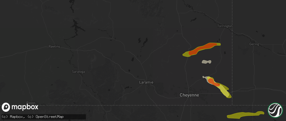 Hail map in Bosler, WY on July 8, 2026