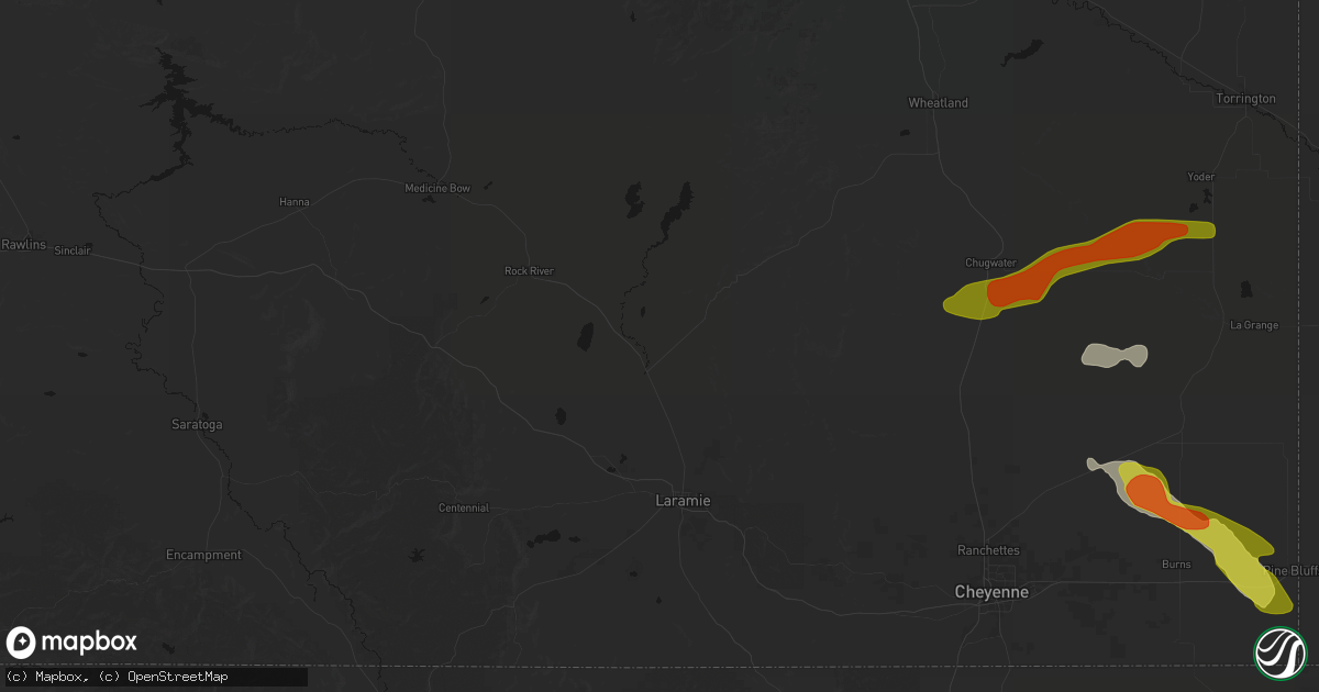 Hail map in Bosler, WY on July 8, 2026