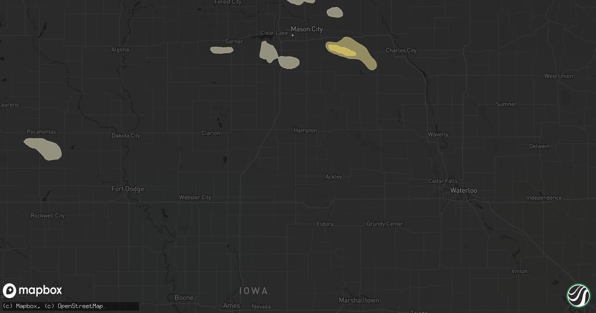 Hail map in Bradford, IA on July 8, 2026