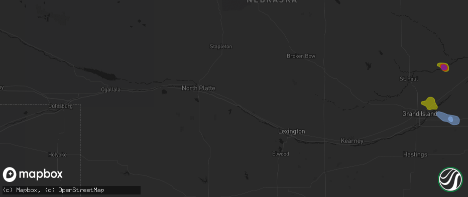 Hail map in Brady, NE on July 8, 2026