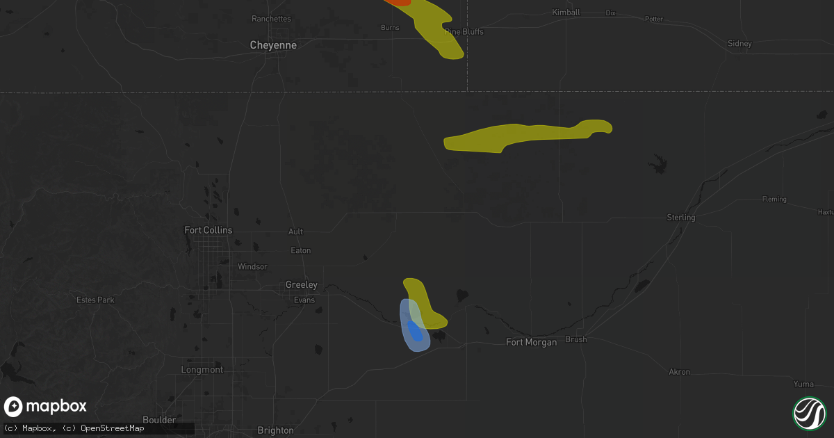 Hail map in Briggsdale, CO on July 8, 2026