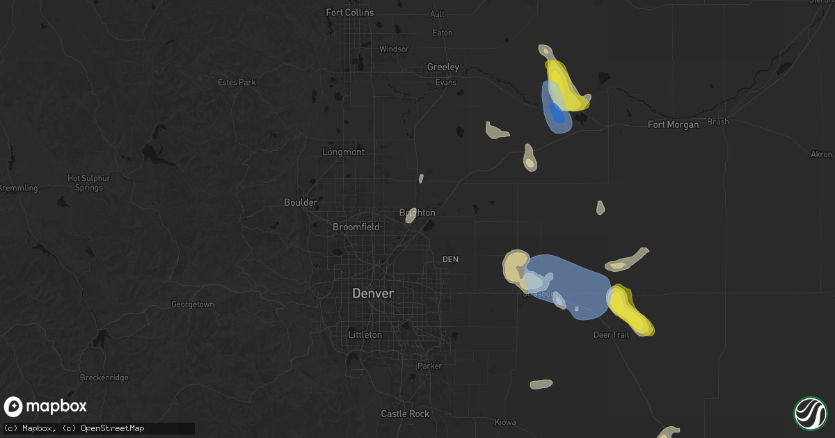 Hail map in Brighton, CO on July 8, 2026