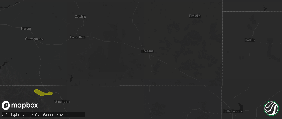 Hail map in Broadus, MT on July 8, 2026