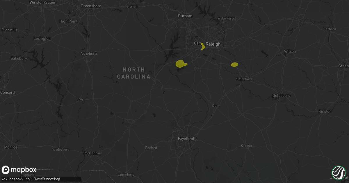 Hail map in Broadway, NC on July 8, 2026