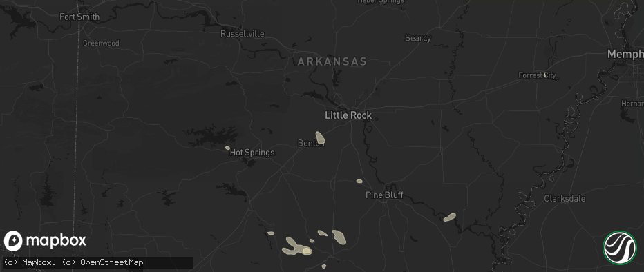 Hail map in Bryant, AR on July 8, 2026