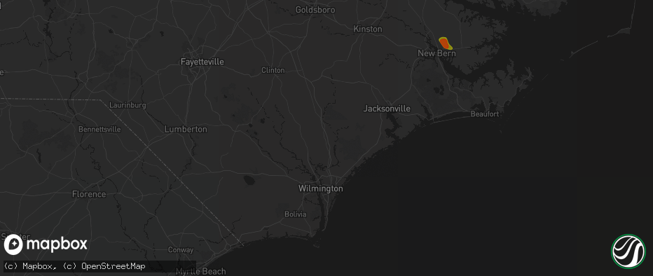 Hail map in Burgaw, NC on July 8, 2026