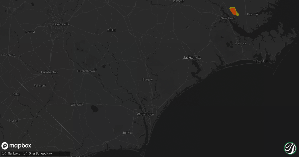 Hail map in Burgaw, NC on July 8, 2026