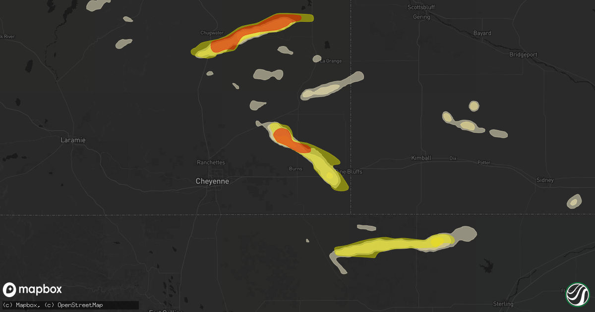 Hail map in Burns, WY on July 8, 2026