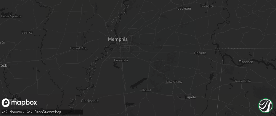 Hail map in Byhalia, MS on July 8, 2026