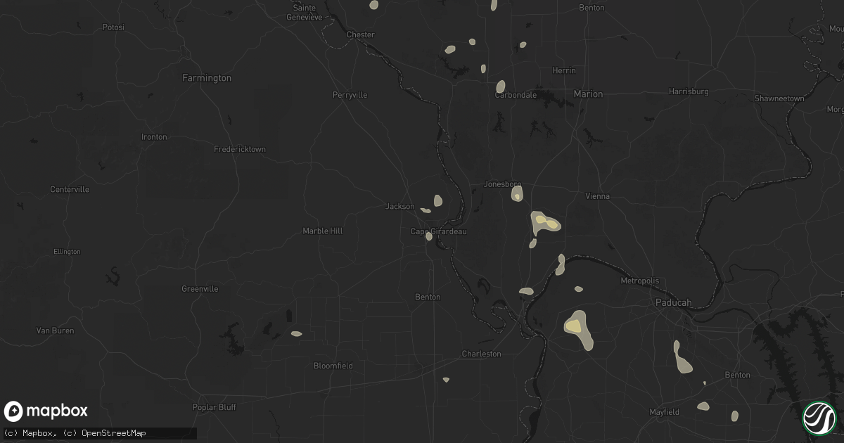 Hail map in Cape Girardeau, MO on July 8, 2026