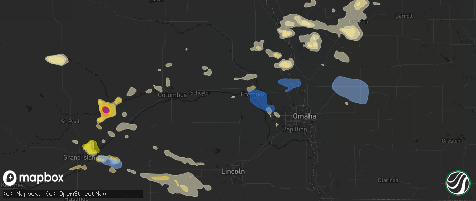 Hail map in Cedar Bluffs, NE on July 8, 2026