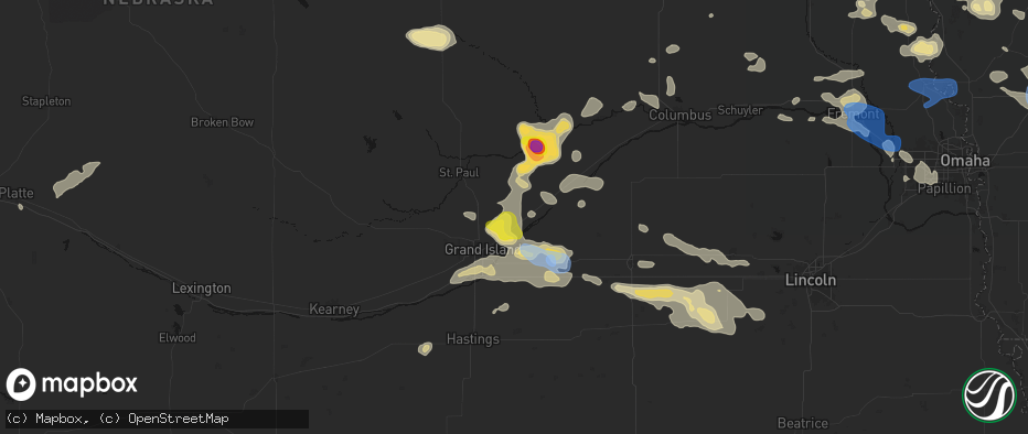 Hail map in Chapman, NE on July 8, 2026