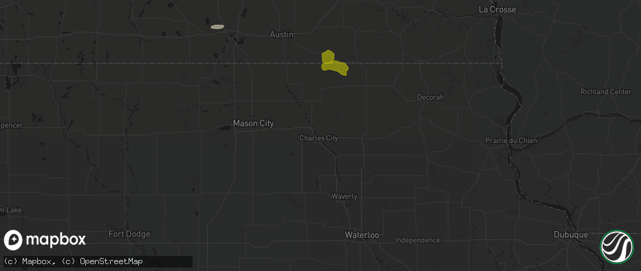 Hail map in Charles City, IA on July 8, 2026