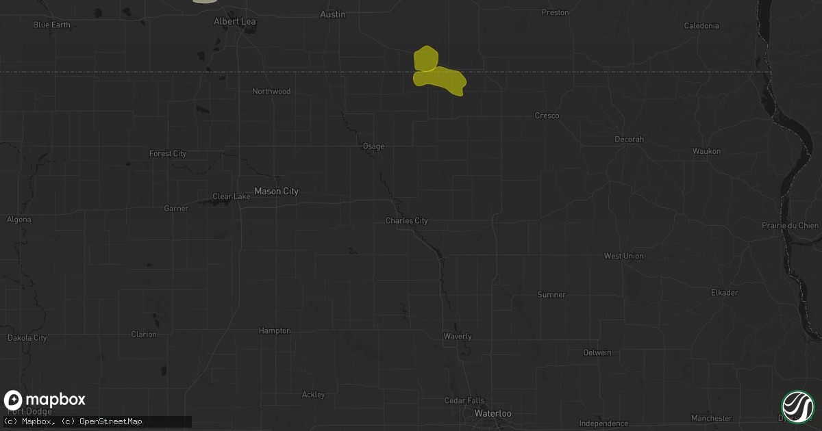 Hail map in Charles City, IA on July 8, 2026