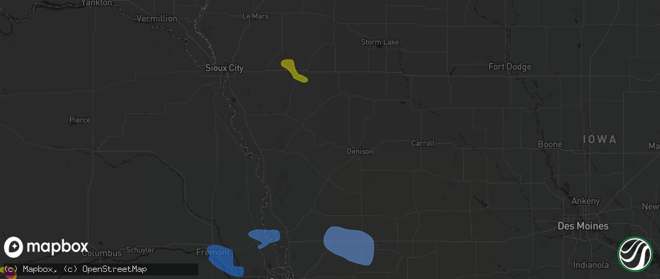 Hail map in Charter Oak, IA on July 8, 2026