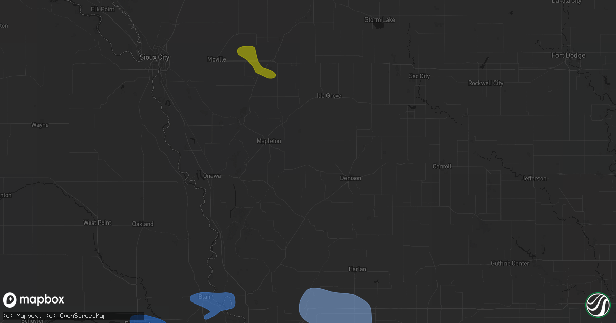 Hail map in Charter Oak, IA on July 8, 2026