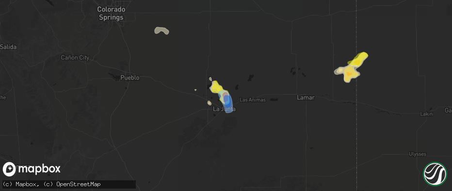Hail map in Cheraw, CO on July 8, 2026