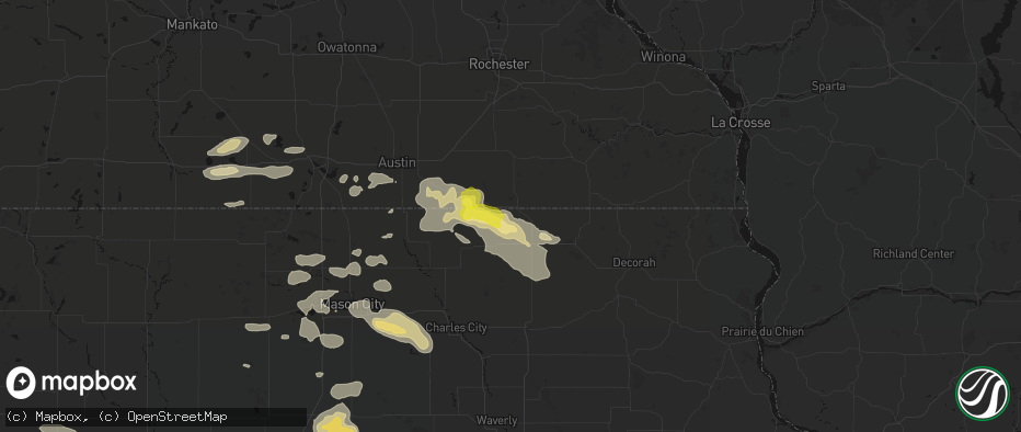 Hail map in Chester, IA on July 8, 2026