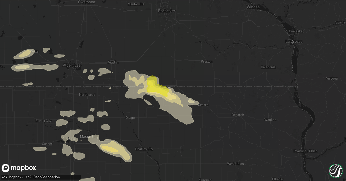 Hail map in Chester, IA on July 8, 2026