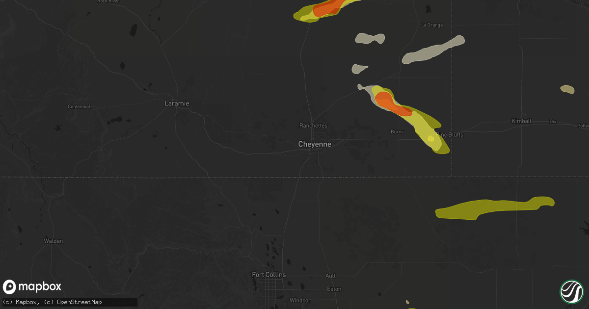 Hail map in Cheyenne, WY on July 8, 2026