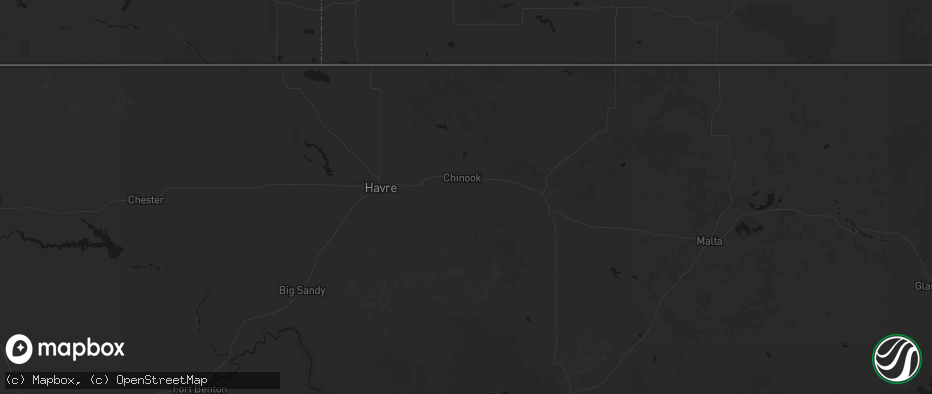 Hail map in Chinook, MT on July 8, 2026