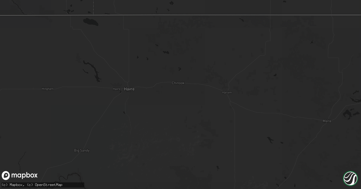 Hail map in Chinook, MT on July 8, 2026