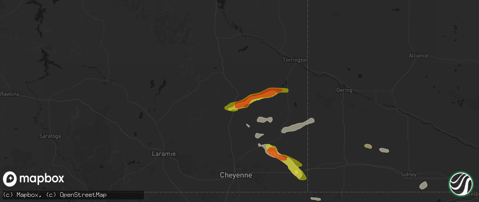 Hail map in Chugwater, WY on July 8, 2026
