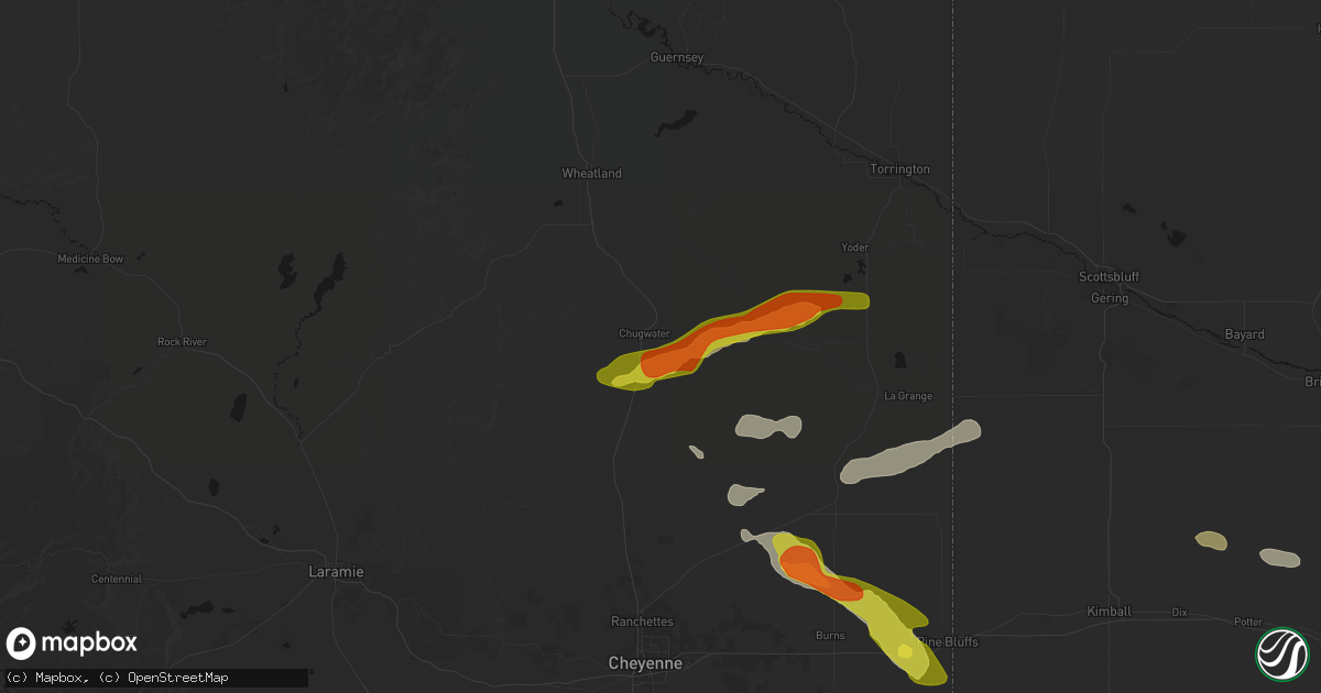 Hail map in Chugwater, WY on July 8, 2026