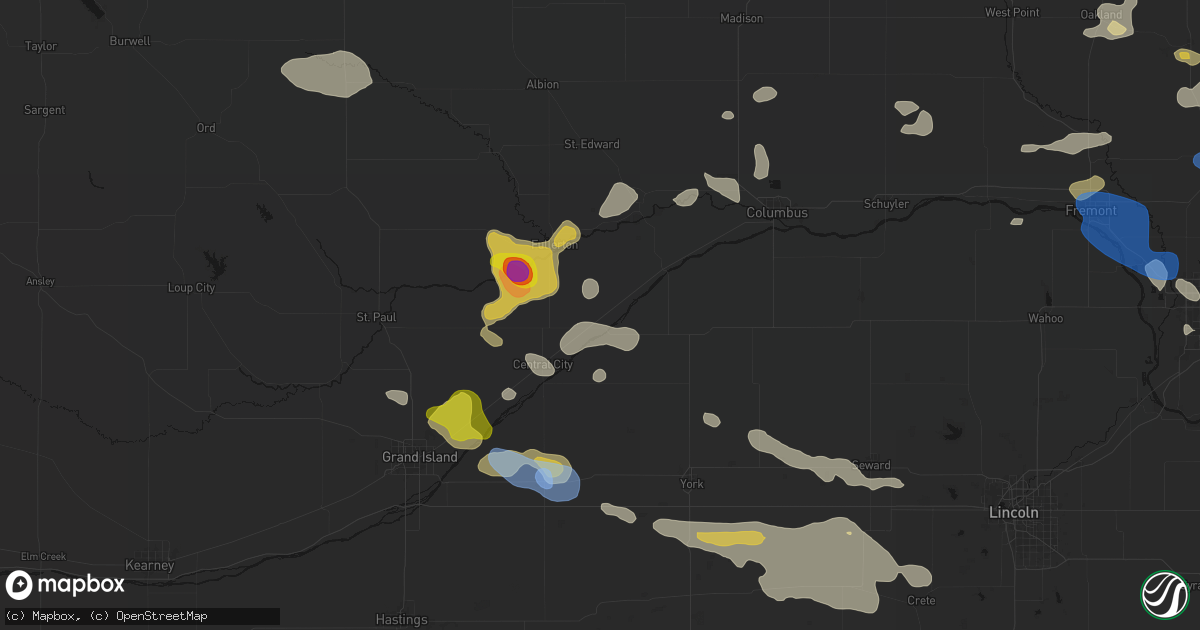 Hail map in Clarks, NE on July 8, 2026