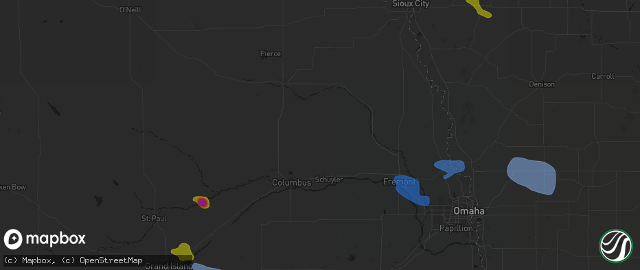 Hail map in Clarkson, NE on July 8, 2026