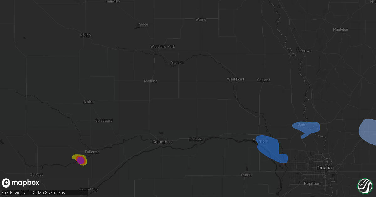 Hail map in Clarkson, NE on July 8, 2026