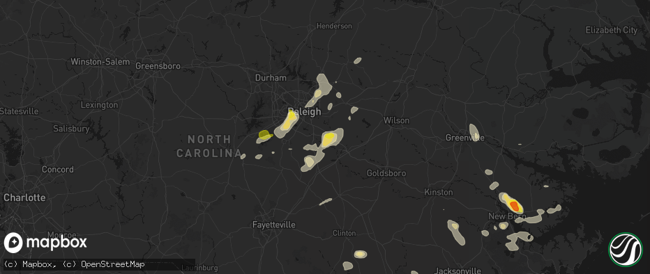 Hail map in Clayton, NC on July 8, 2026