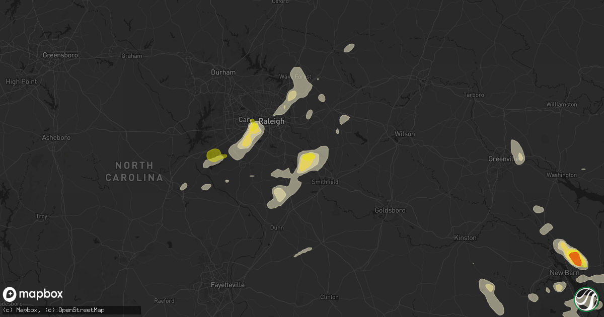 Hail map in Clayton, NC on July 8, 2026
