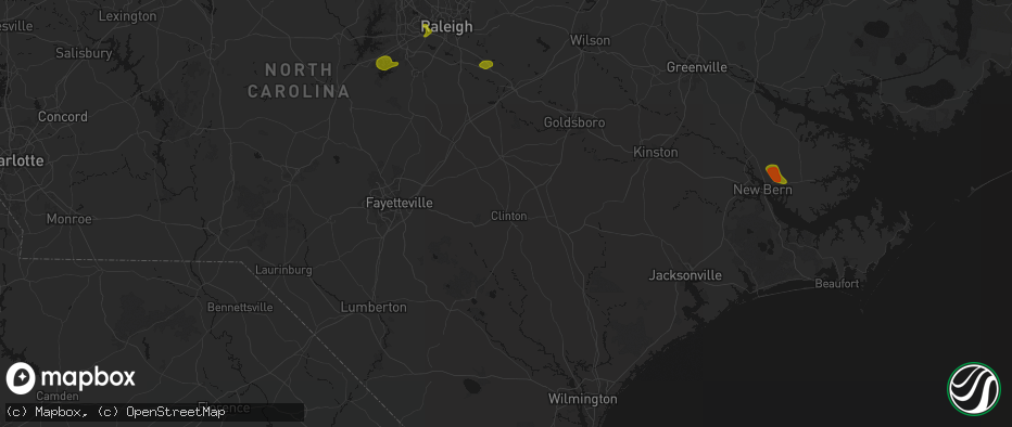 Hail map in Clinton, NC on July 8, 2026