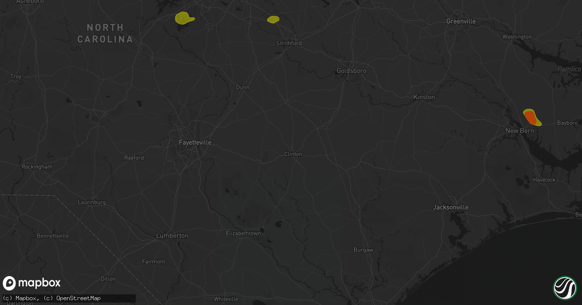 Hail map in Clinton, NC on July 8, 2026