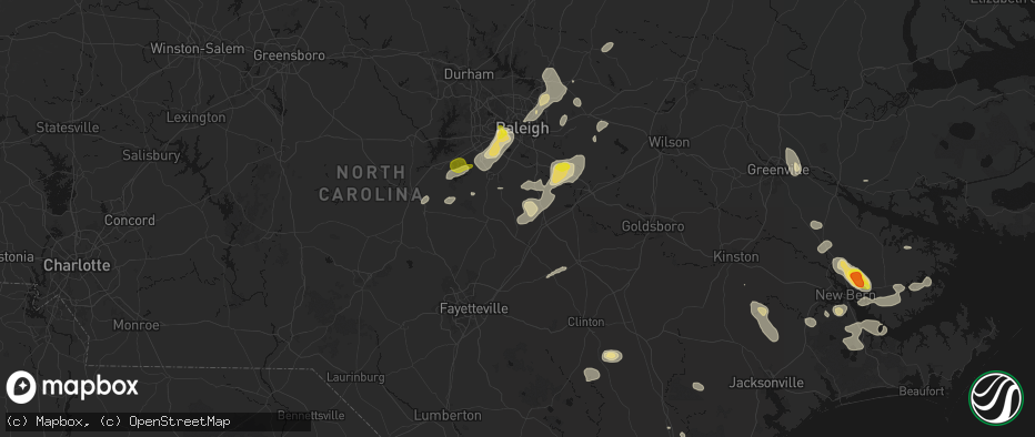 Hail map in Coats, NC on July 8, 2026