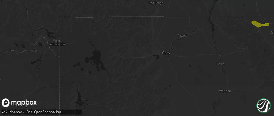 Hail map in Cody, WY on July 8, 2026