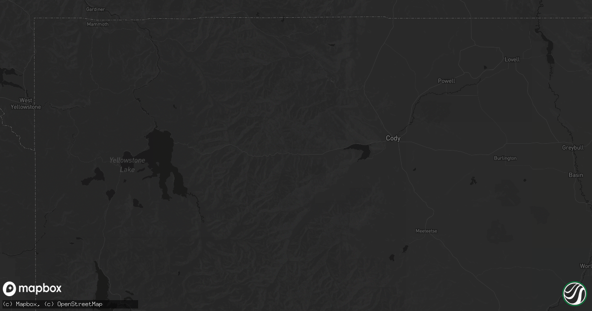 Hail map in Cody, WY on July 8, 2026