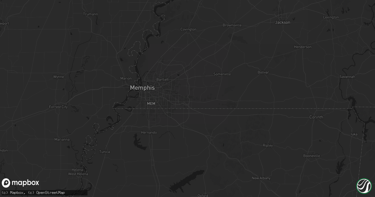 Hail map in Collierville, TN on July 8, 2026