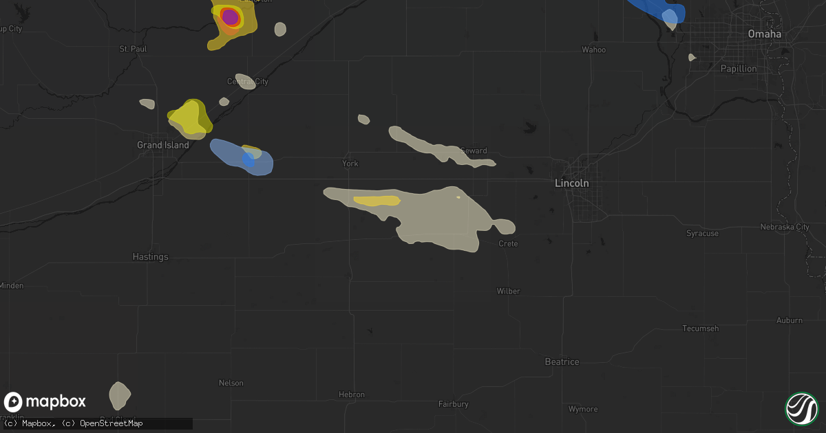 Hail map in Cordova, NE on July 8, 2026