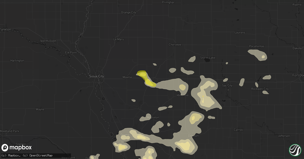 Hail map in Correctionville, IA on July 8, 2026