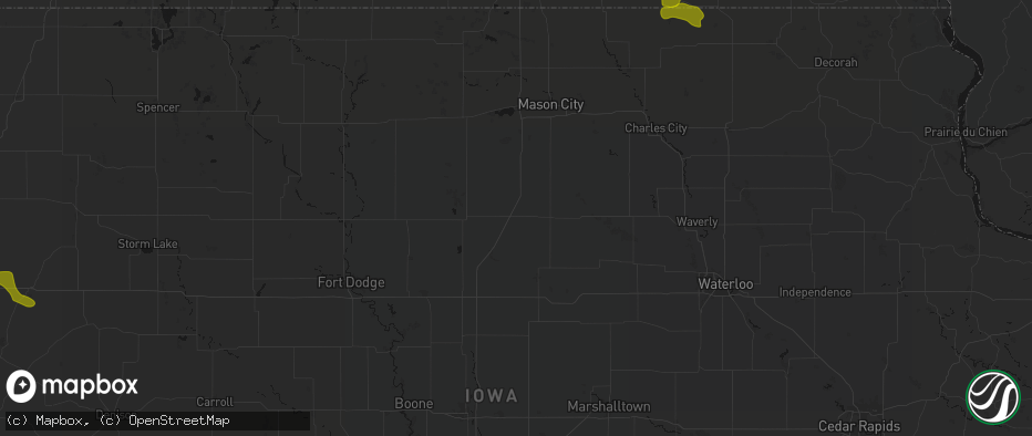 Hail map in Coulter, IA on July 8, 2026