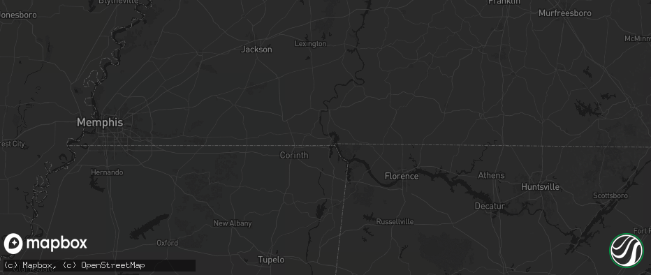 Hail map in Counce, TN on July 8, 2026