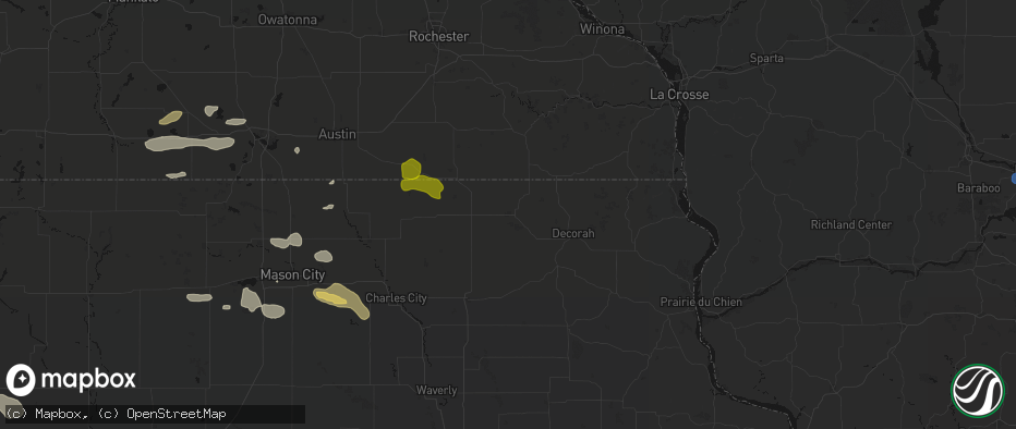 Hail map in Cresco, IA on July 8, 2026