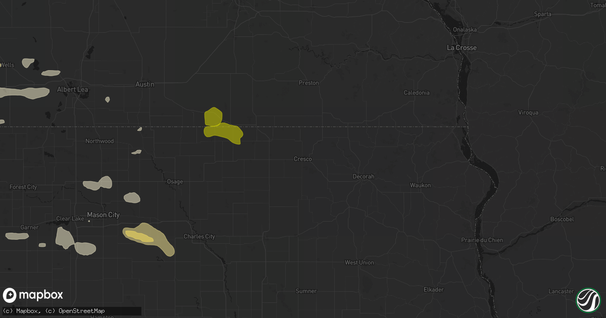 Hail map in Cresco, IA on July 8, 2026