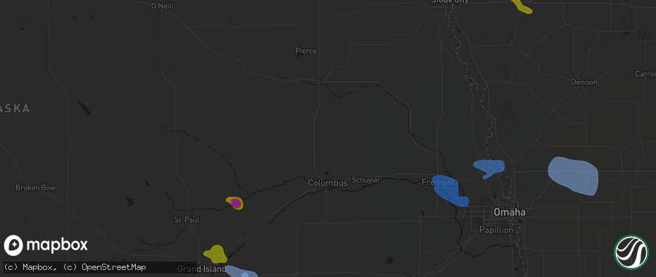 Hail map in Creston, NE on July 8, 2026