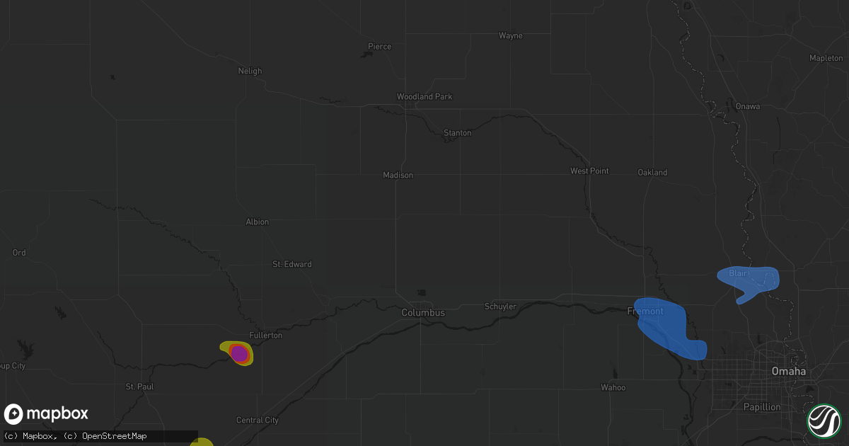 Hail map in Creston, NE on July 8, 2026