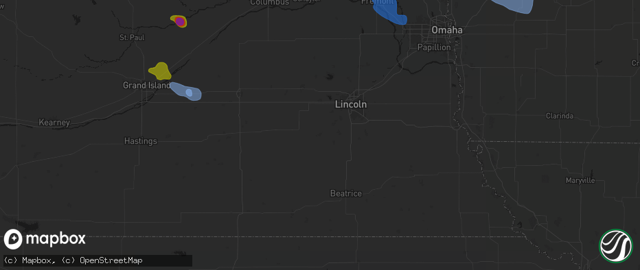 Hail map in Crete, NE on July 8, 2026